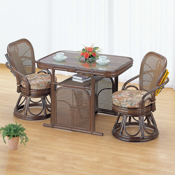 籐 ラウンドチェア・テーブル ダイニング 3点セット （ ラタン家具 ダイニングセット チェア 完成品 ）