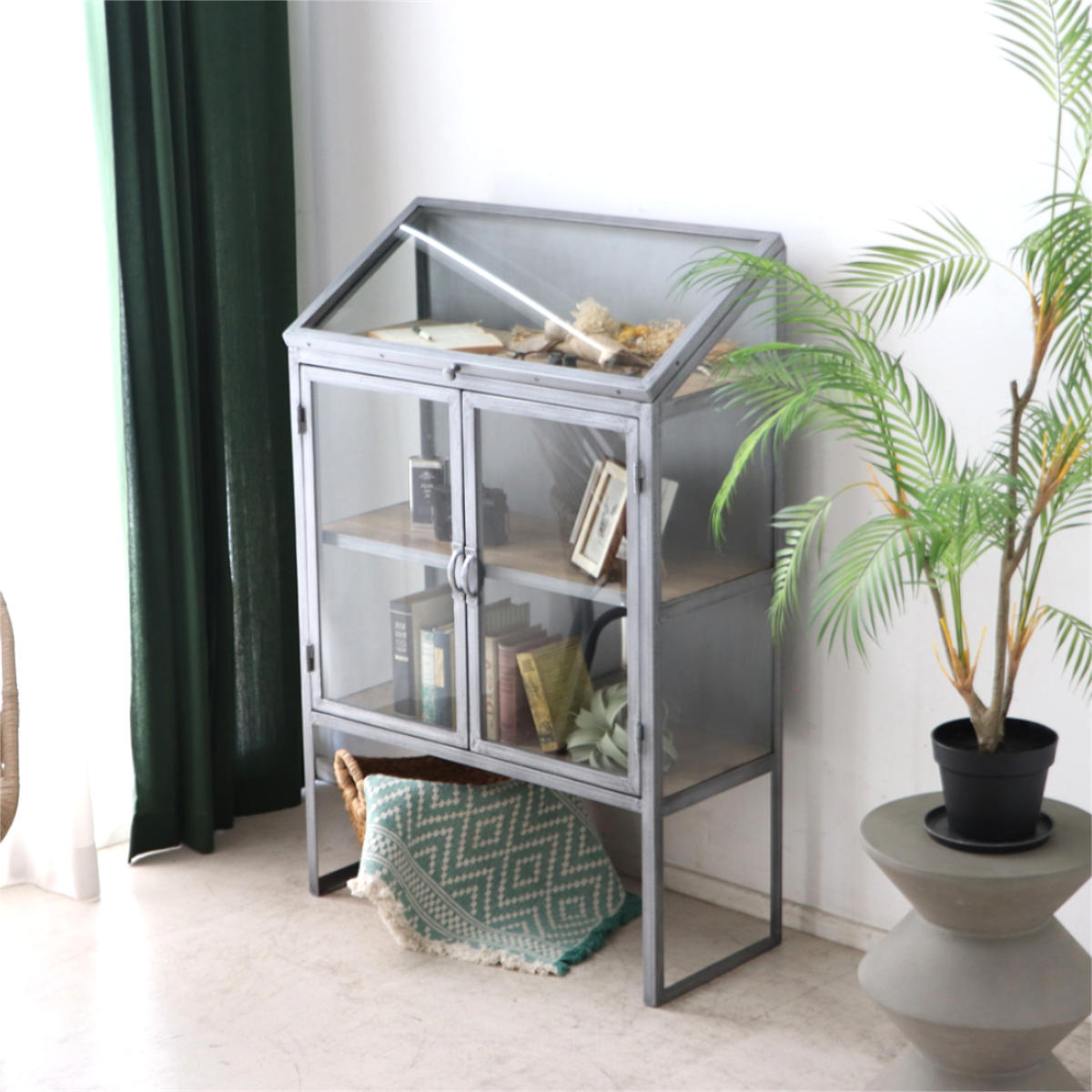 アンティーク調 ガラスキャビネット（スタイル：シャビーシック）の