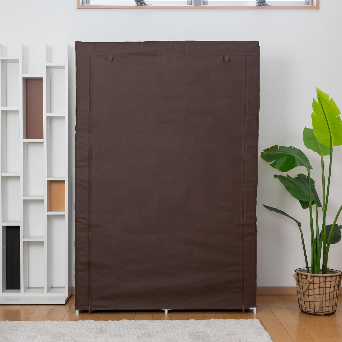 フクダクラフト ハンガーラック カバー付 幅105cm 棚有り 工具不要