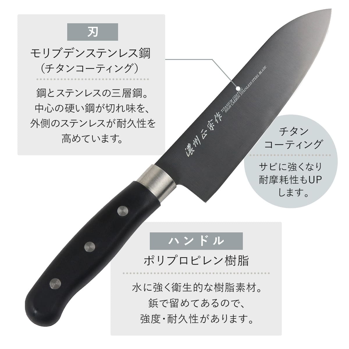 三徳包丁 17cm チタンコーティング 濃州正宗 日本製 （ 包丁 万能包丁 