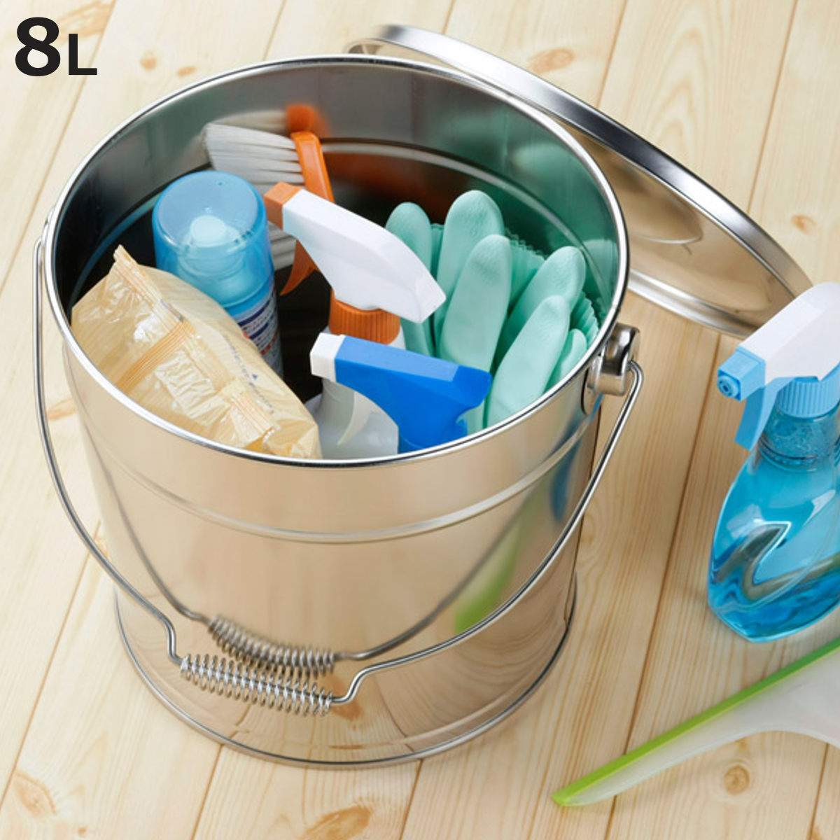 バケツ ステンレス フタ付きバケツ8Ｌ （ ばけつ 8L ふた付き 桶 ツールボックス 収納 つけ置き 洗い ）