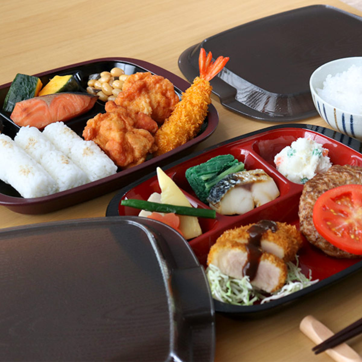 HAKOYA ランチプレート フタ付き 家弁 木目 700ml プラスチック 日本製