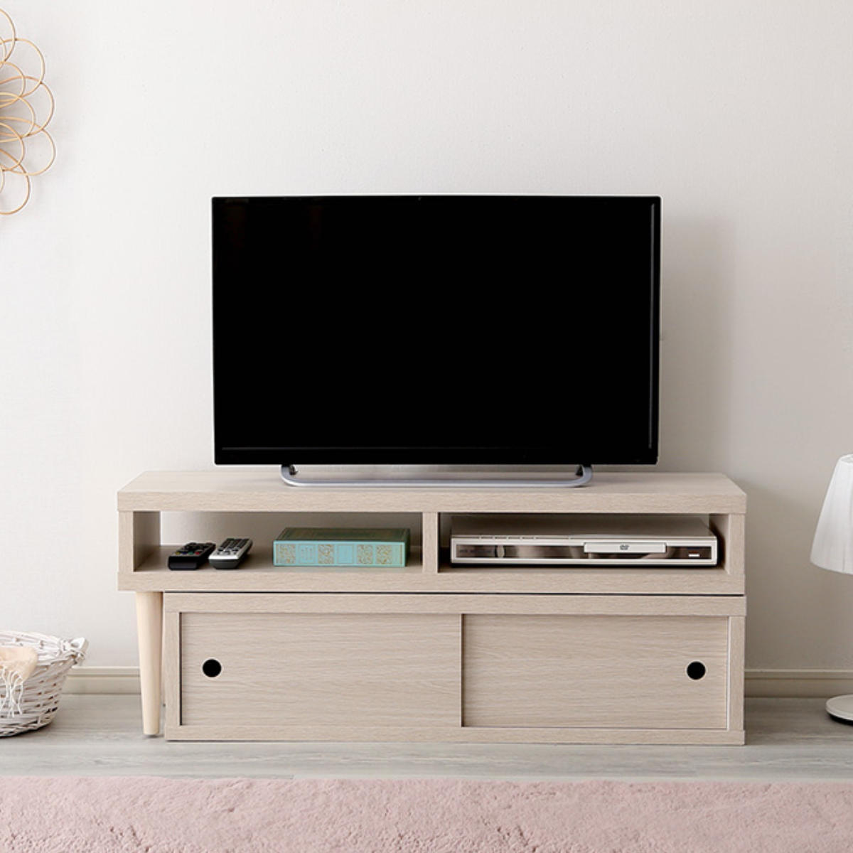 新品 送料込 コンパクト伸縮テレビ台 スリム設計 収納 テレビボード 木目調 ホームテイスト（HOME taste） テレビ台 幅100〜186cm 伸縮 木目調