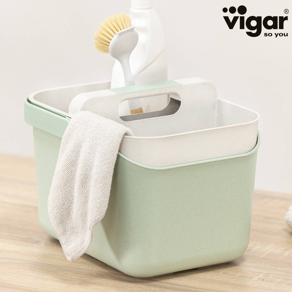 バケツ Vigar ゼロライン バケツ＆キャディセット （ ヴィガール ふた付き ばけつ 四角 清掃用具 収納 収納容器 付き つけ置き 洗い 8L ）