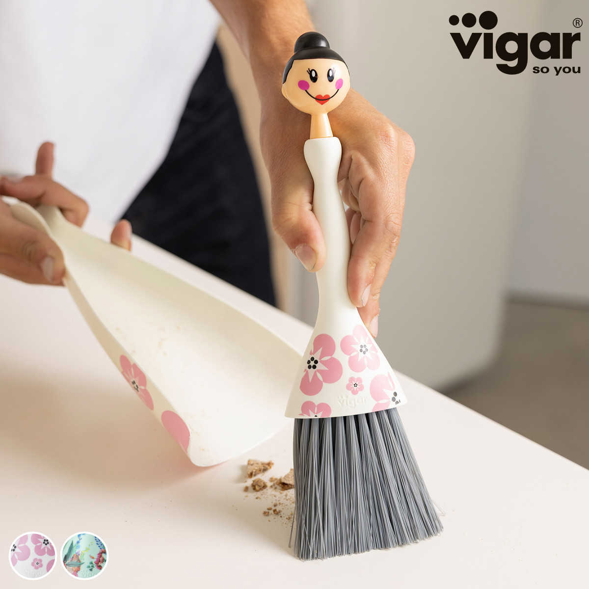 ほうき ちりとり Vigar ドールス ミニ ハンディ セット （ ヴィガール 掃除 ホウキ チリトリ コンパクト かわいい 箒 ミニほうき 卓上 ）