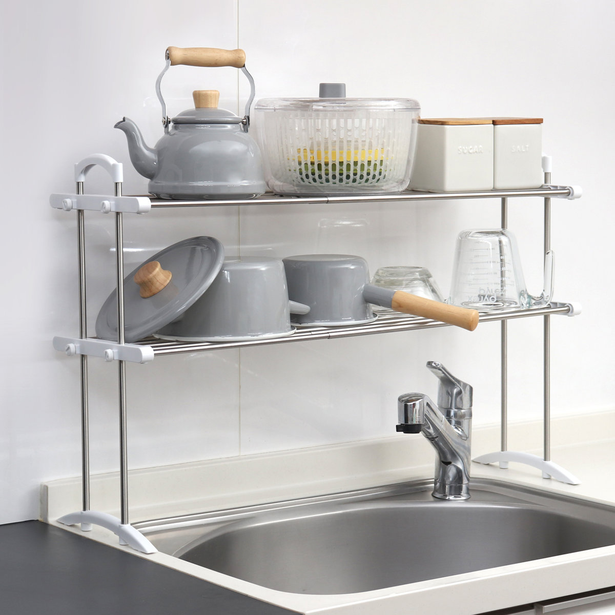 伸長式キッチン収納 平安伸銅工業 シンク上収納 伸縮ステンレス整理棚 （ 伸縮 キッチン