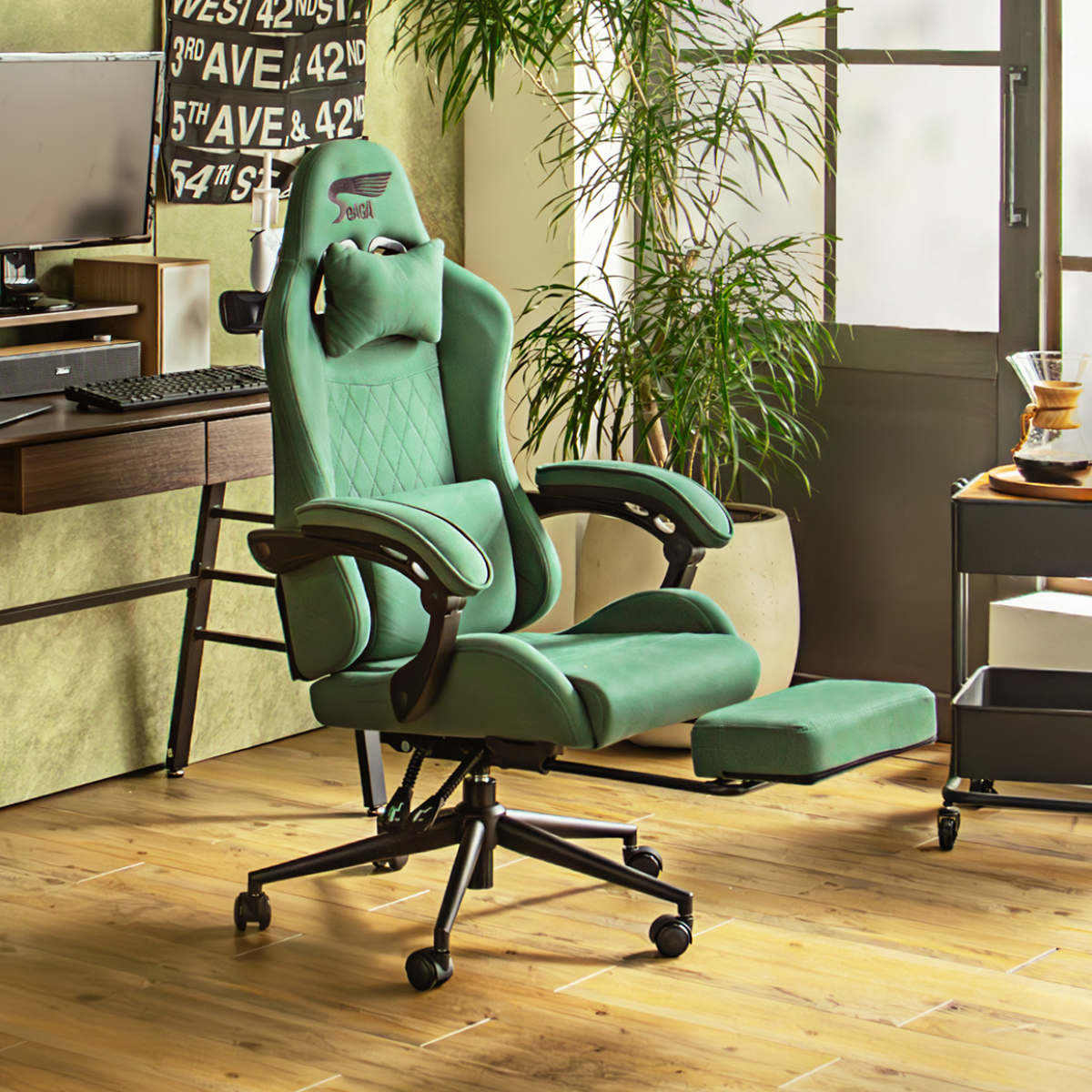 ゲーミングチェア 座面高47.5〜53cm フットレスト付き SeAGA （ チェア