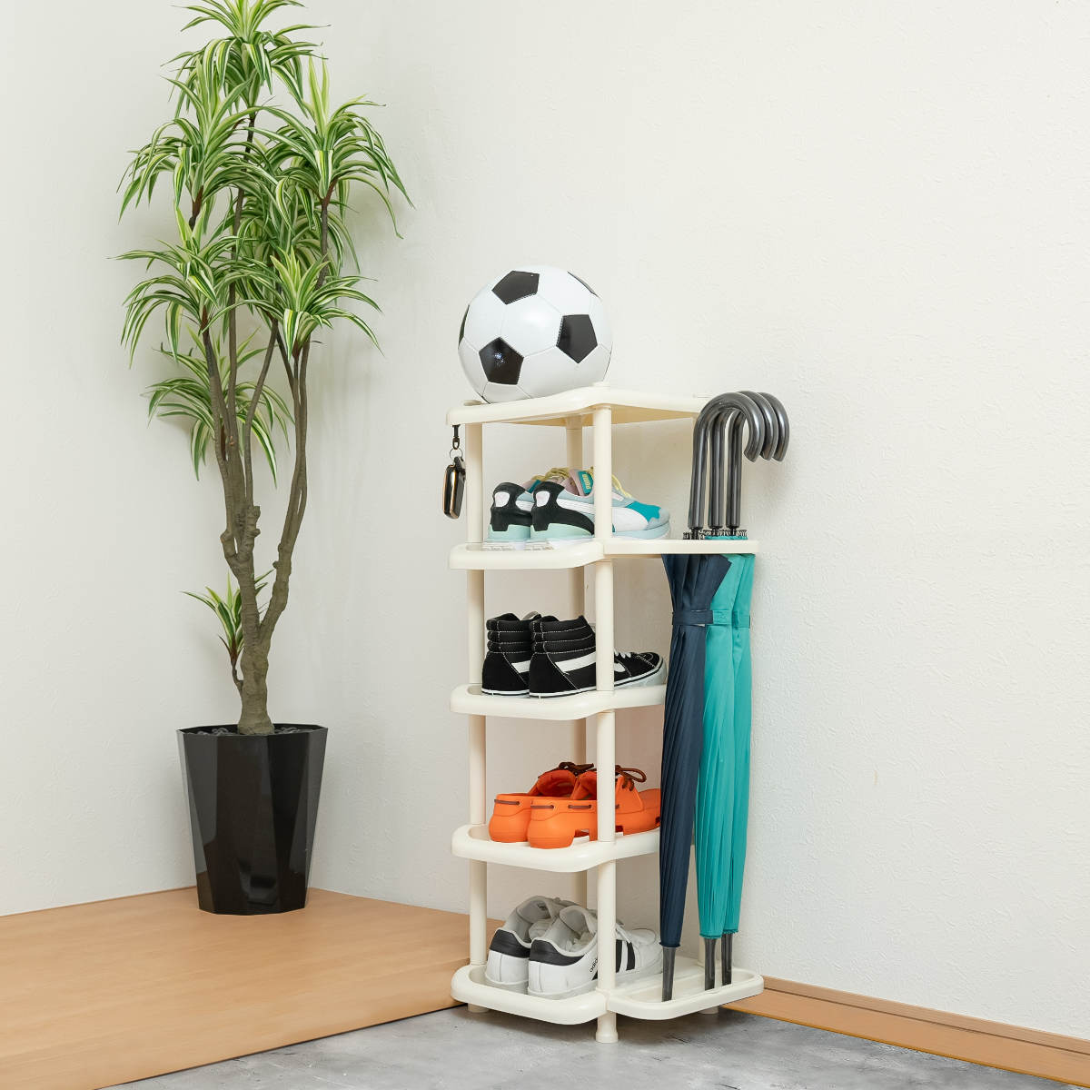 吉川国工業所 シューズラック 5段 シューズストレージ 傘立て付き 組立