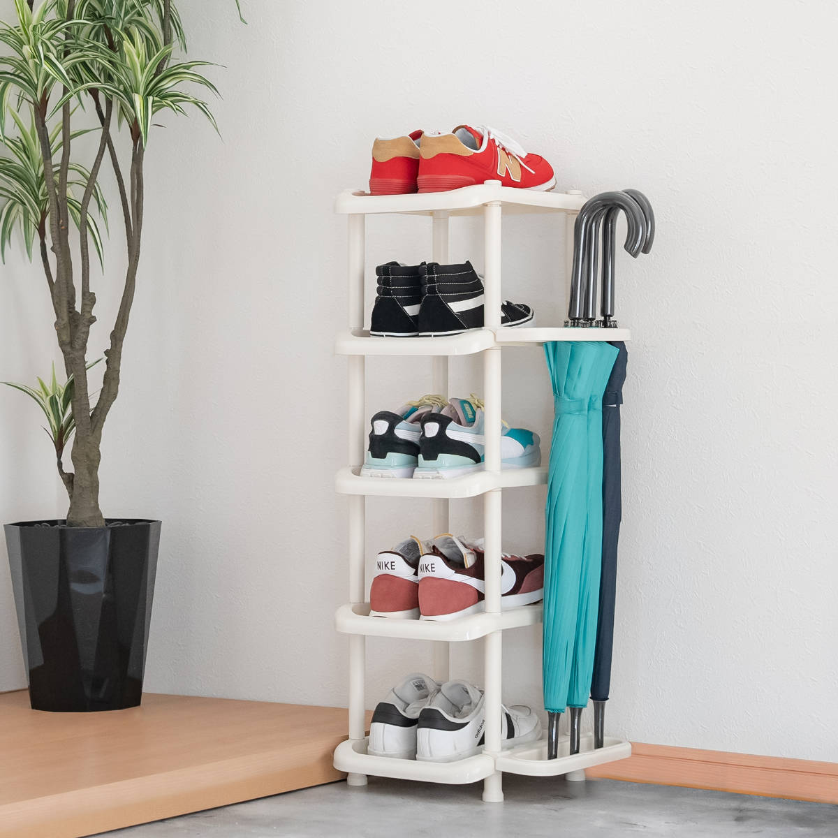 吉川国工業所 シューズラック 5段 シューズストレージ 傘立て付き 組立