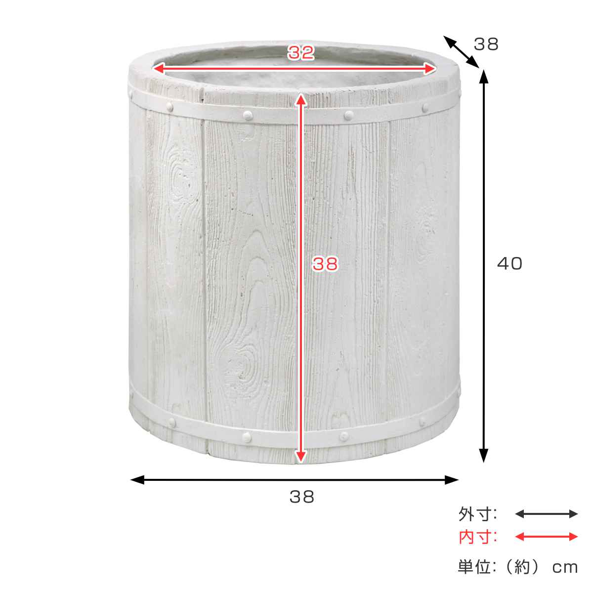 プランター ファーバー 木調FRPプランター 幅40cm 丸型 （ プランターカバー ラウンド 植木鉢 鉢 底穴 屋外 外 家庭菜園 寄せ植え おしゃれ ）_5