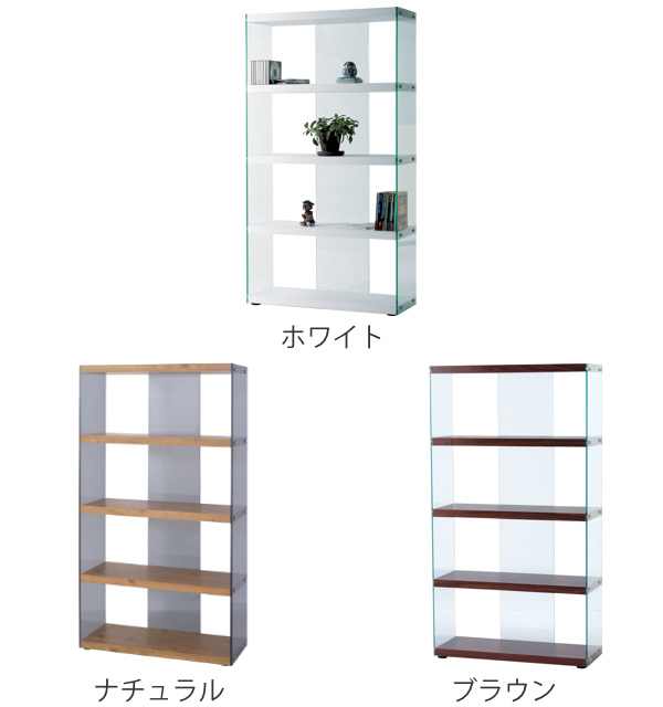 ディスプレイラック 幅83cm 4段 ガラス 木天板 （ 収納 オープンラック
