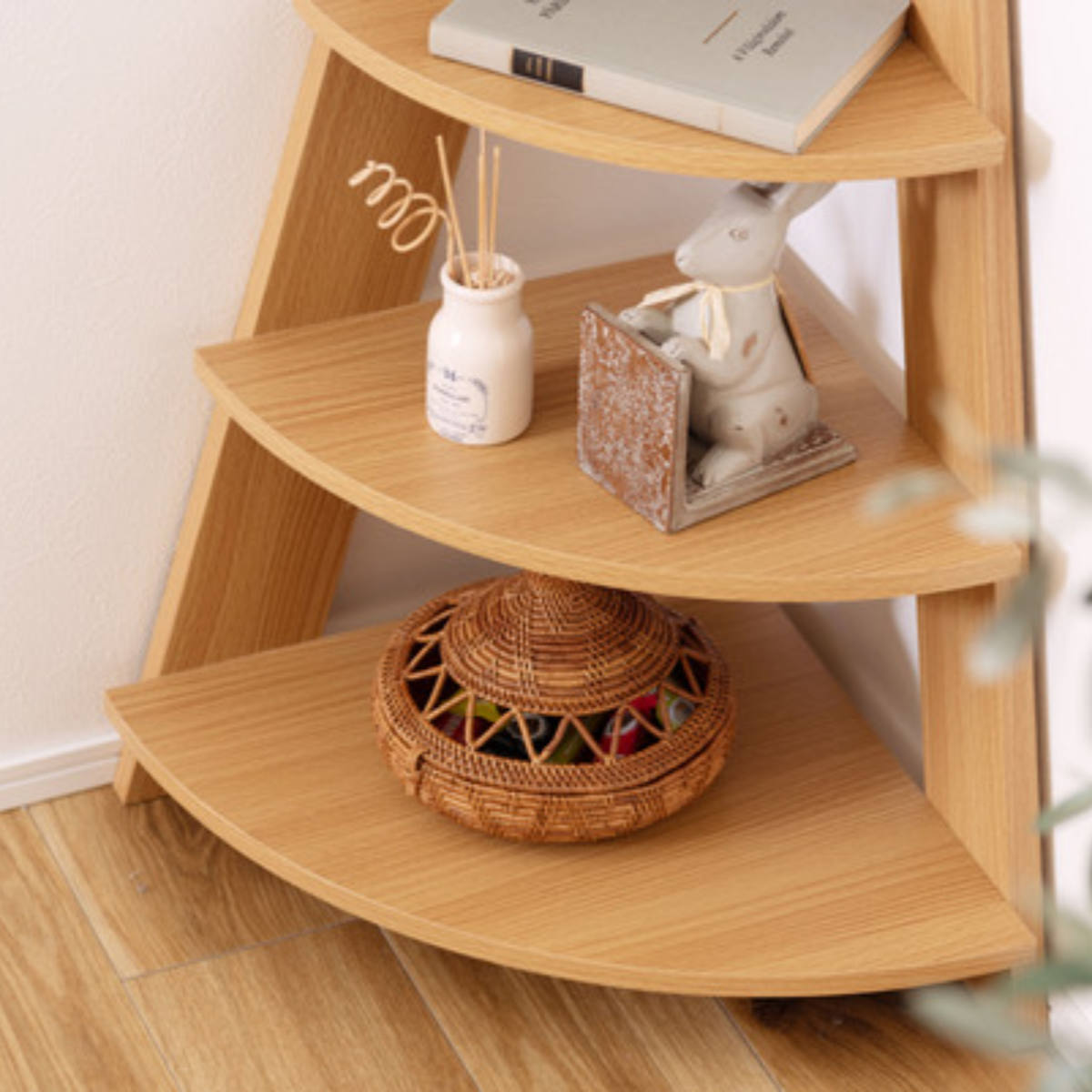 スペース効率的！天然木製コーナーシェルフ 楽天市場】【YESWOOD公式】コーナーラック 机上台 4段 幅20cm デスク