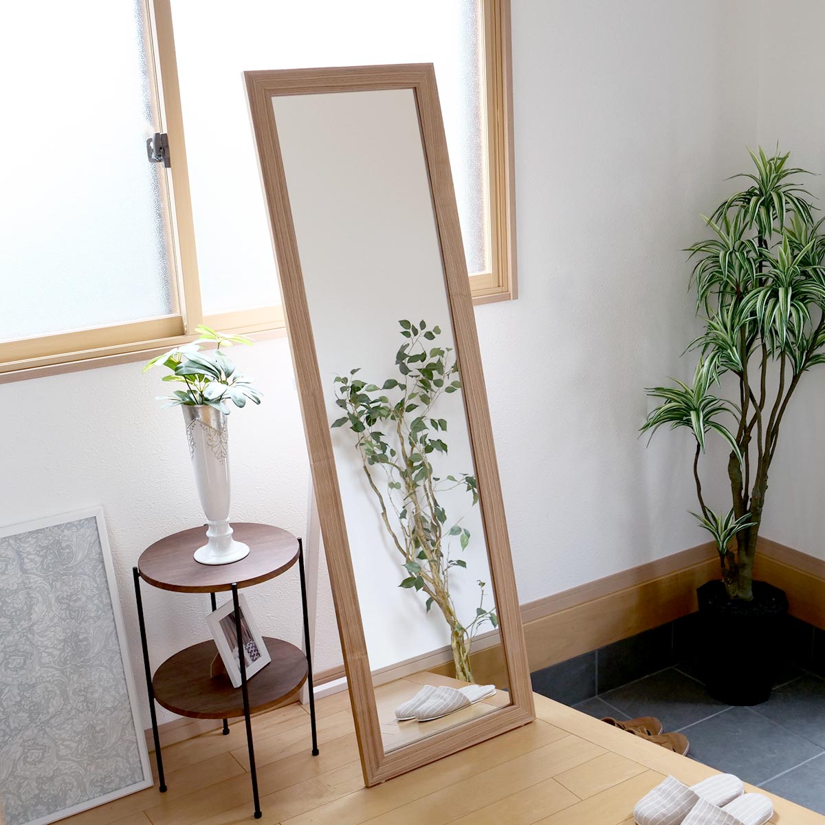 東谷 スタンドミラー 全身 木枠 飛散防止 45×147cm （ 姿見 鏡 ミラー