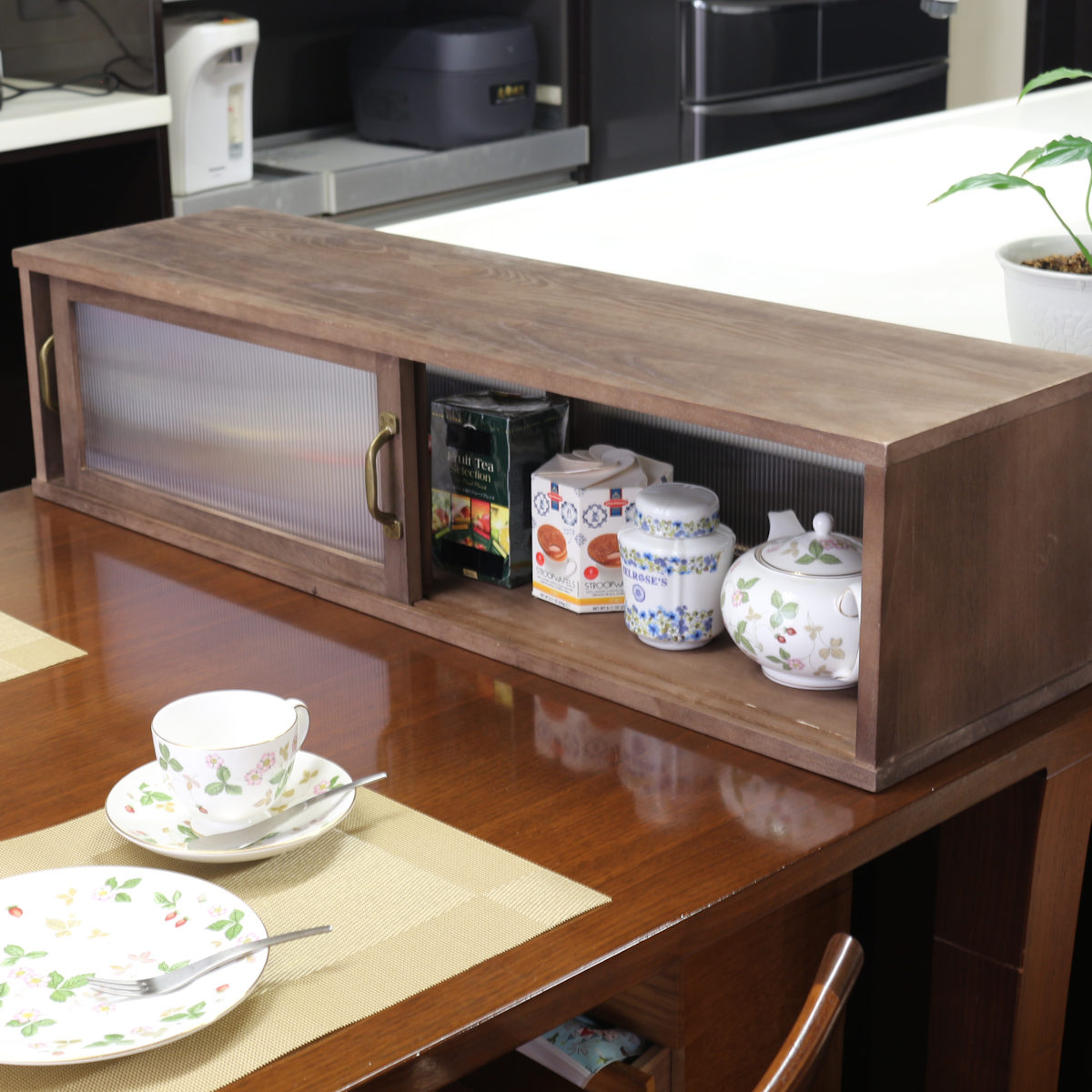 カウンター上収納 アンティーク風 カウンター上収納庫 幅90cm キッチン （ カウンターラック カップボード スパイスラック 卓上ラック ショーケース 引き戸 ）_13