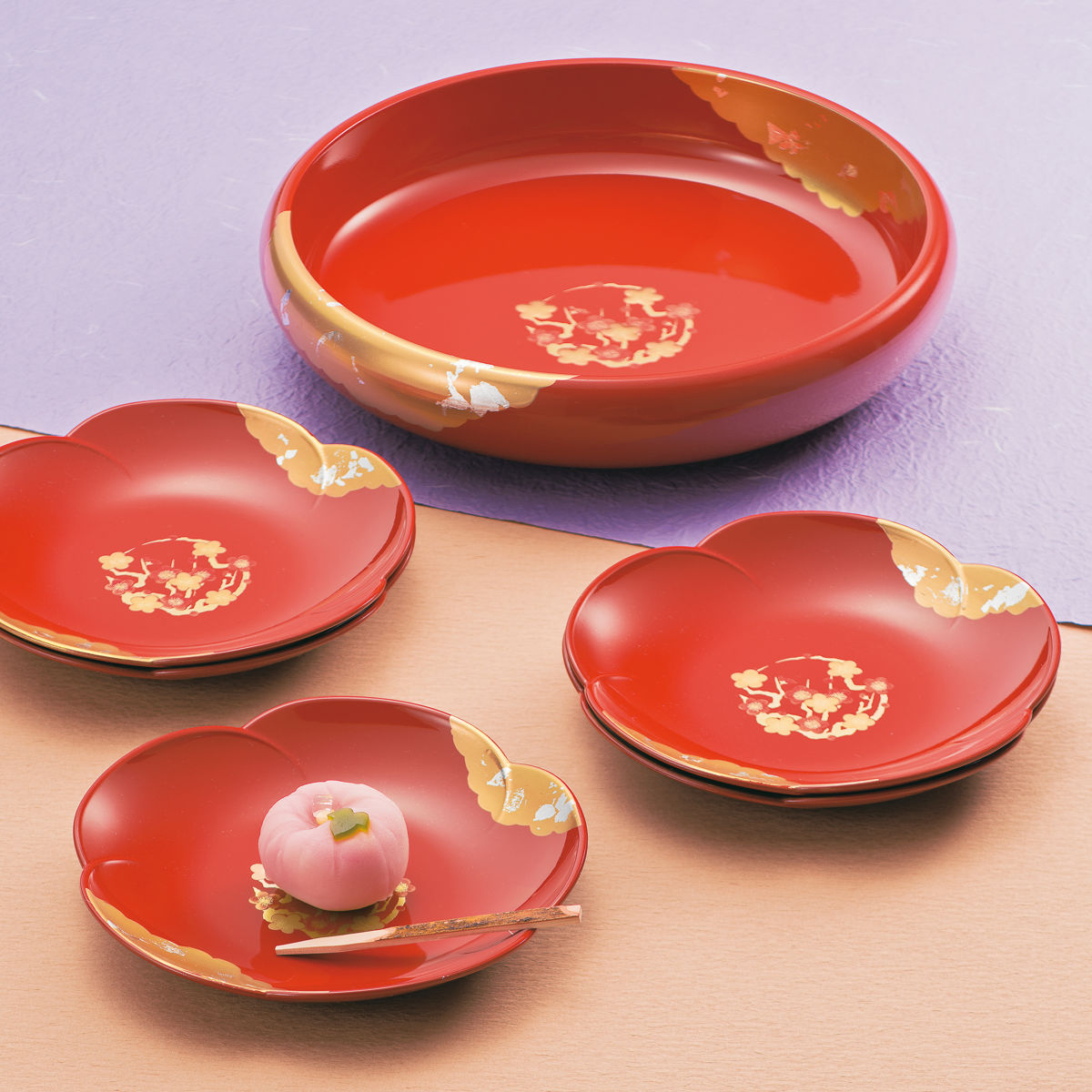 皿 50 梅型 銘々皿揃 梅の華 （ 15cm 5枚入り 樹脂 プラスチック 日本