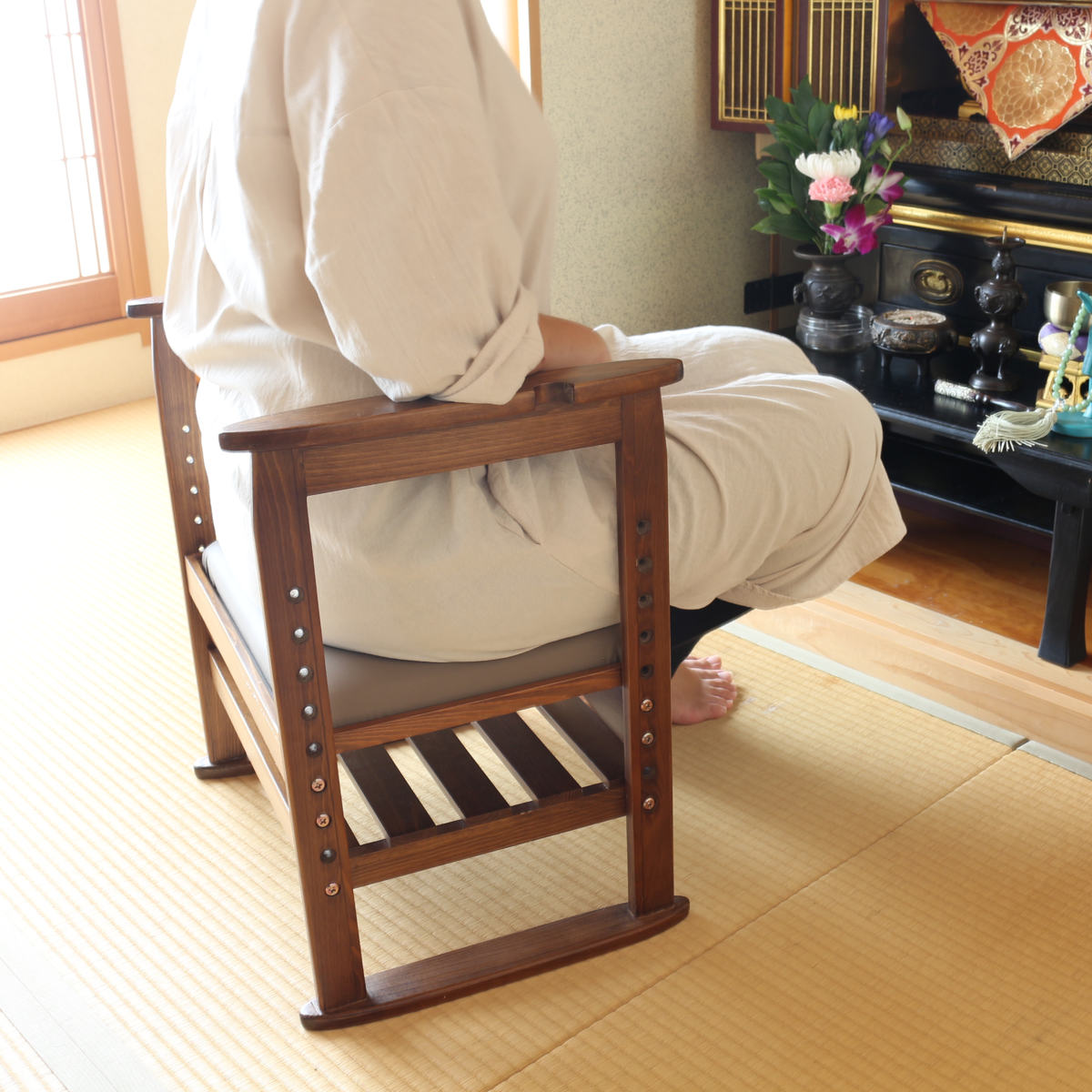 玄関ベンチ 座面高6段階調節 ステッキホルダー付 ちょっと腰掛け