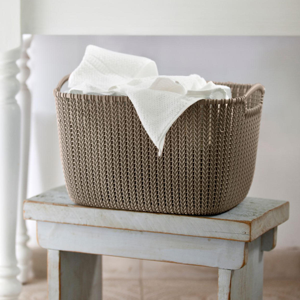 藤栄 ランドリーバスケット 19L Knit CURVER スクエアバスケット