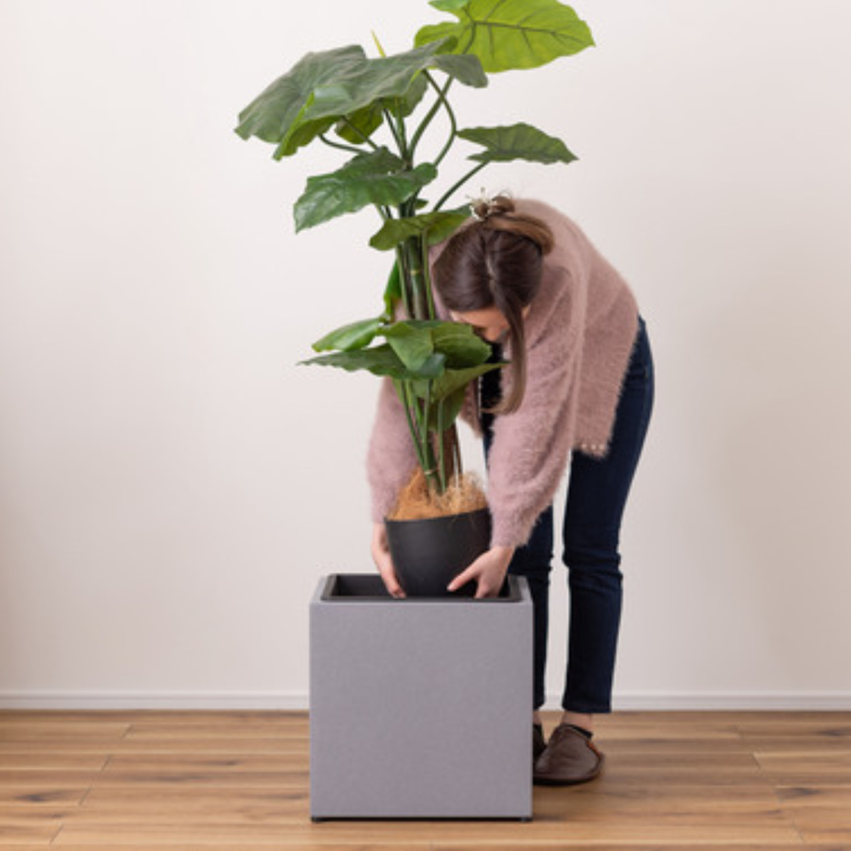 プランター コンクリート調 幅37cm （ プランターカバー スクエア 植木鉢 鉢 屋外 外 家庭菜園 寄せ植え おしゃれ ）の画像