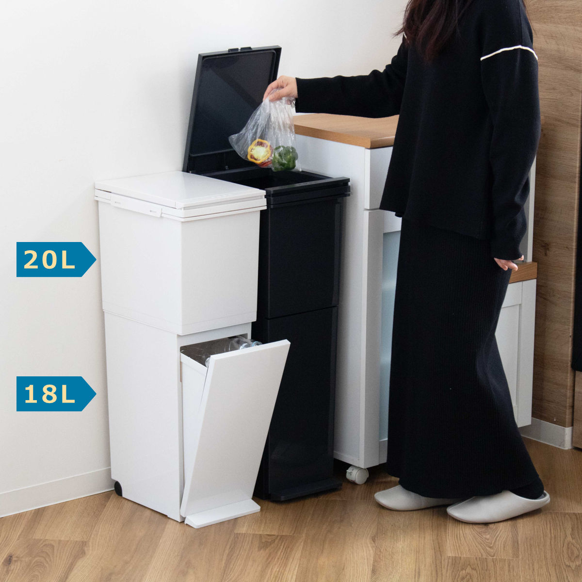 ゴミ箱 38L 2段 分別 スリム パッキン付...の詳細画像5