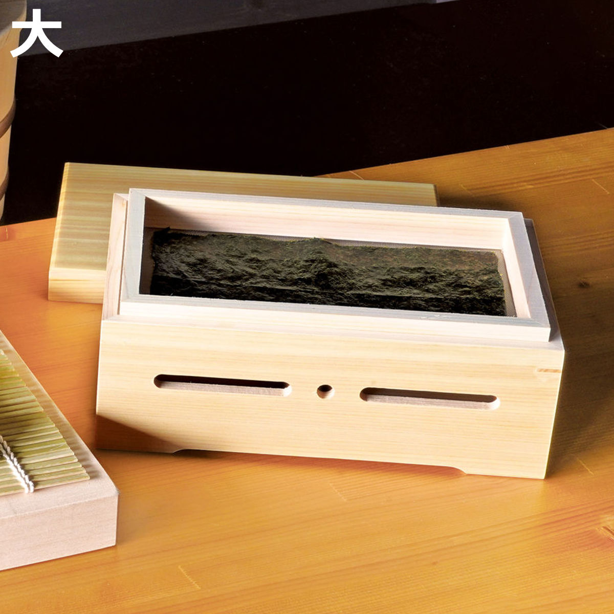 保存容器 焼きのり箱 大 （ 海苔焙炉 ホイロ 箱 焼きのり ひのき 天然木 日本製 半切 三つ切り 3切 ）