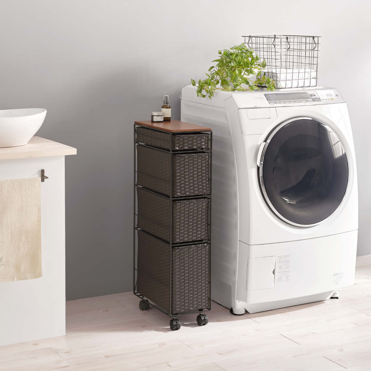 HAGiHARA（萩原） ランドリーチェスト 幅20cm 4段 スリム 引き出し