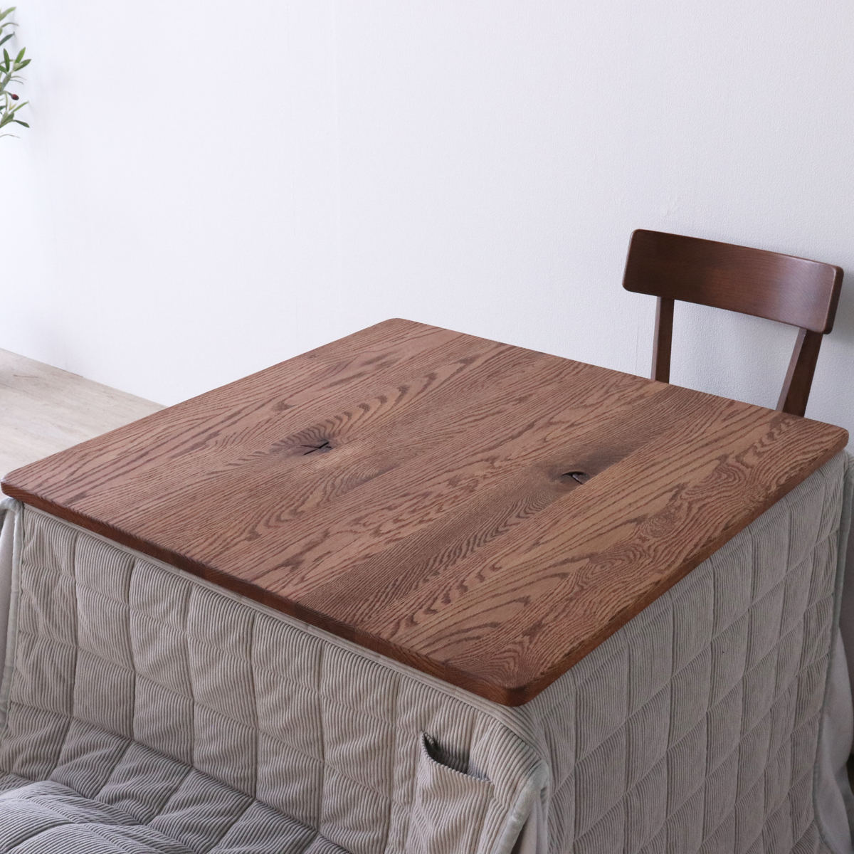 ダイニングテーブル 幅80cm 布団が掛けられる こたつテーブル レッドオーク 無垢材 （ テーブル 食卓テーブル ダイニング リビングテーブル ヒーターなし ）の画像