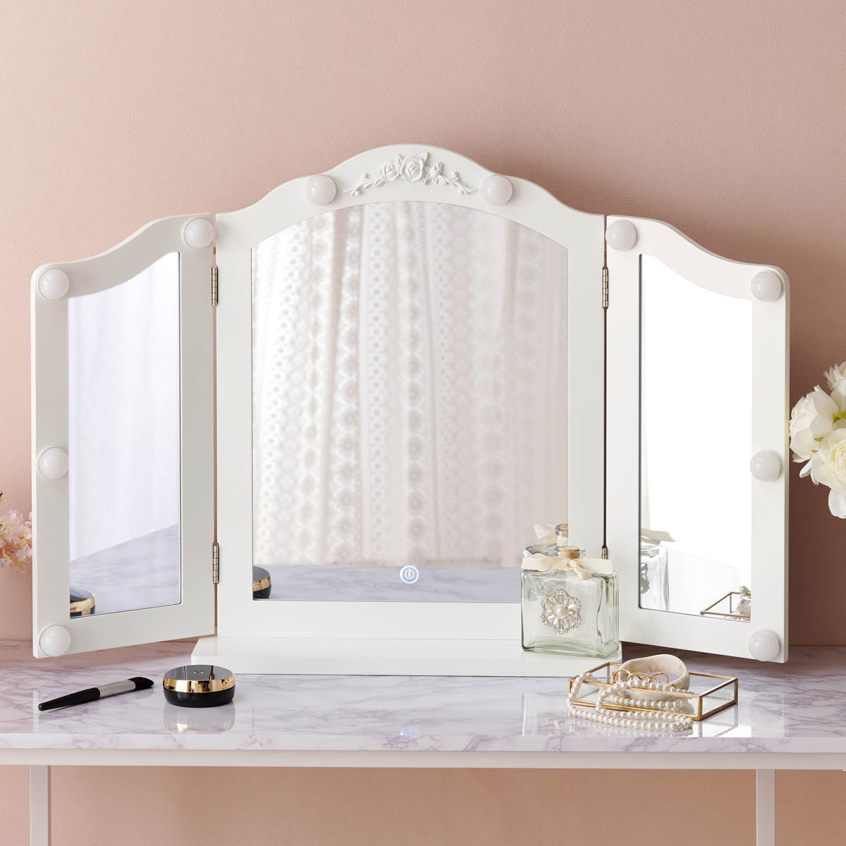 HAGiHARA（萩原） 卓上ミラー ライト付き 三面鏡 おしゃれ 大きめ