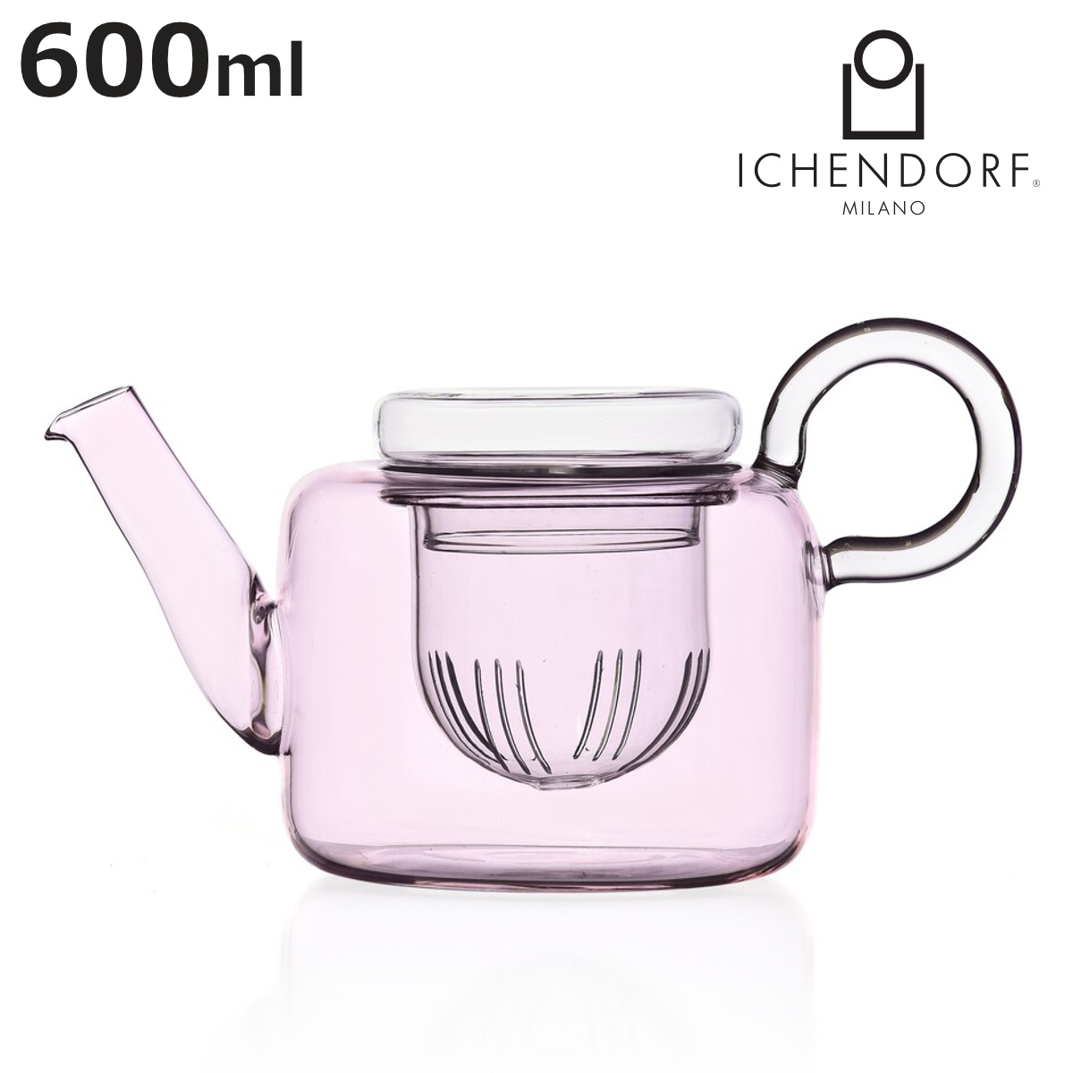 ティーポット イッケンドルフミラノ 9359519R PIUMA 600ml ピンク （ 食洗機対応 ichendorf ガラス イタリア ミラノ 茶こし付き ）
