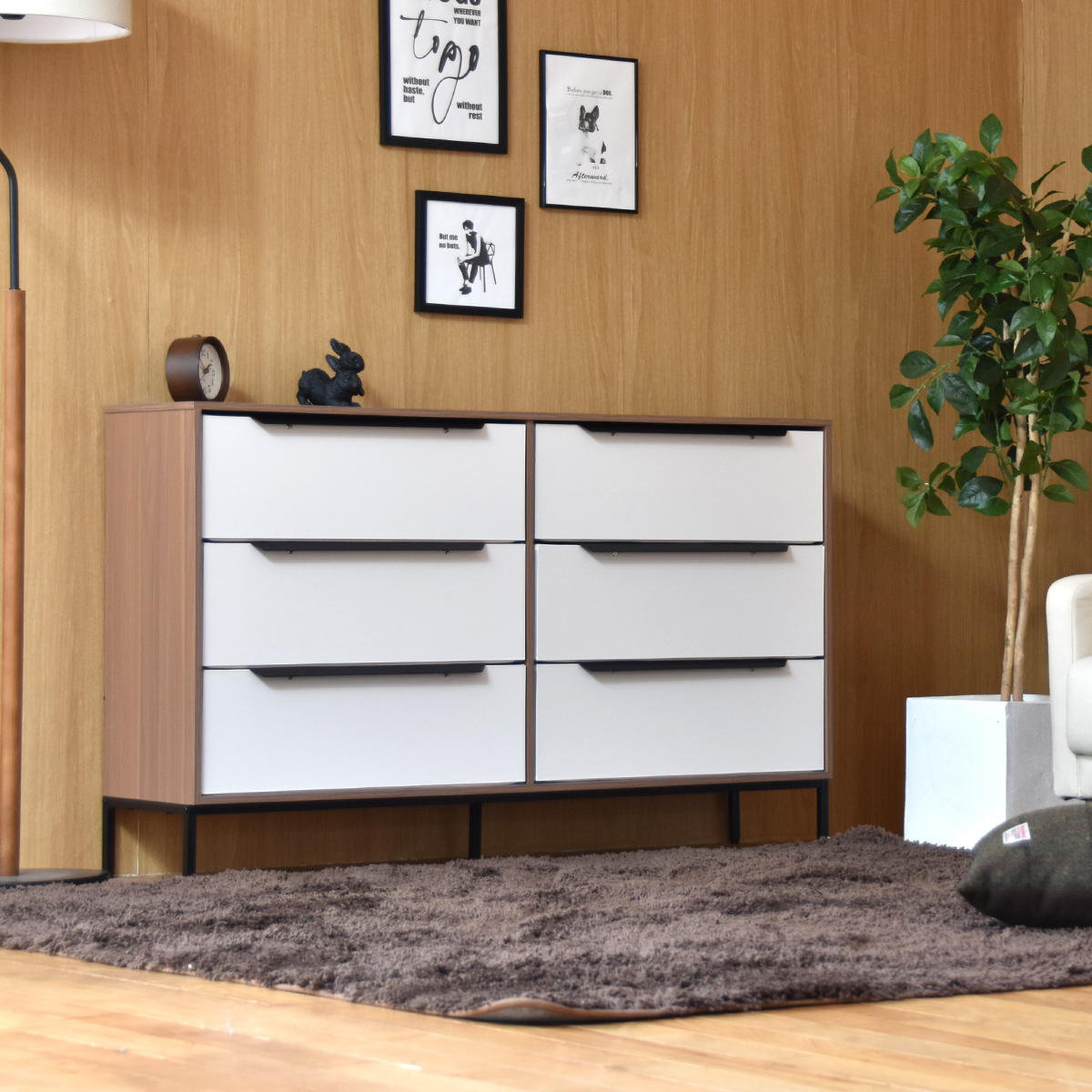 B.Bファニシング チェスト 幅117.5cm 3段 引き出し6杯 収納 木目調 脚