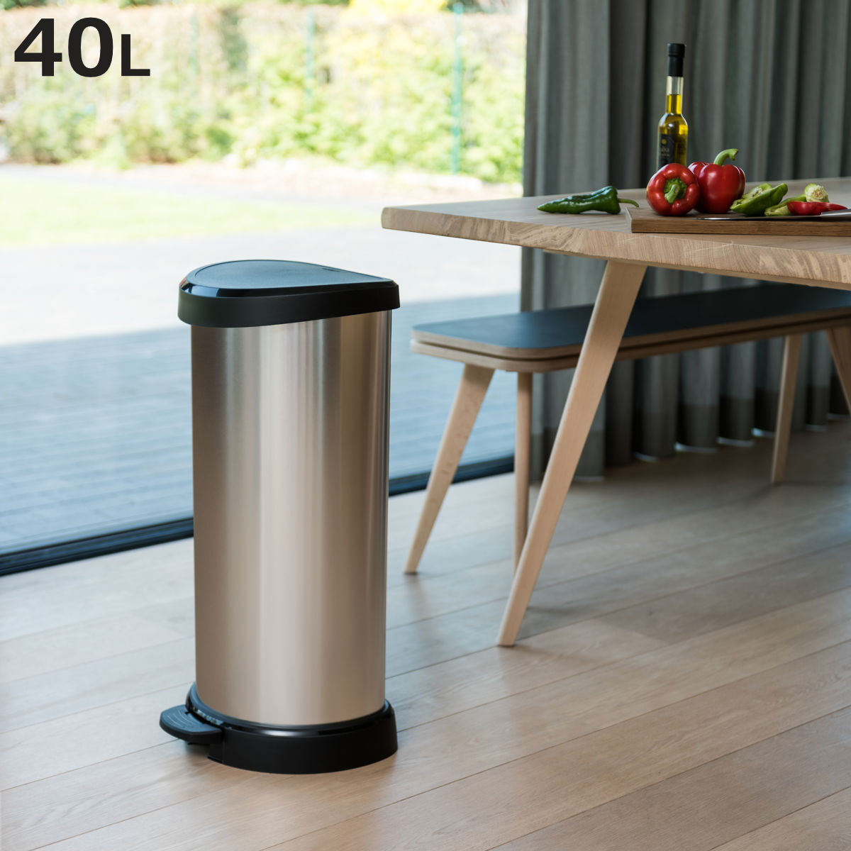 ゴミ箱 40L ステンレス Deco ペダルビン セミラウンド ペダル式 （ ごみ箱 40リットル デコ ペダル ふた付き 軽量 ）