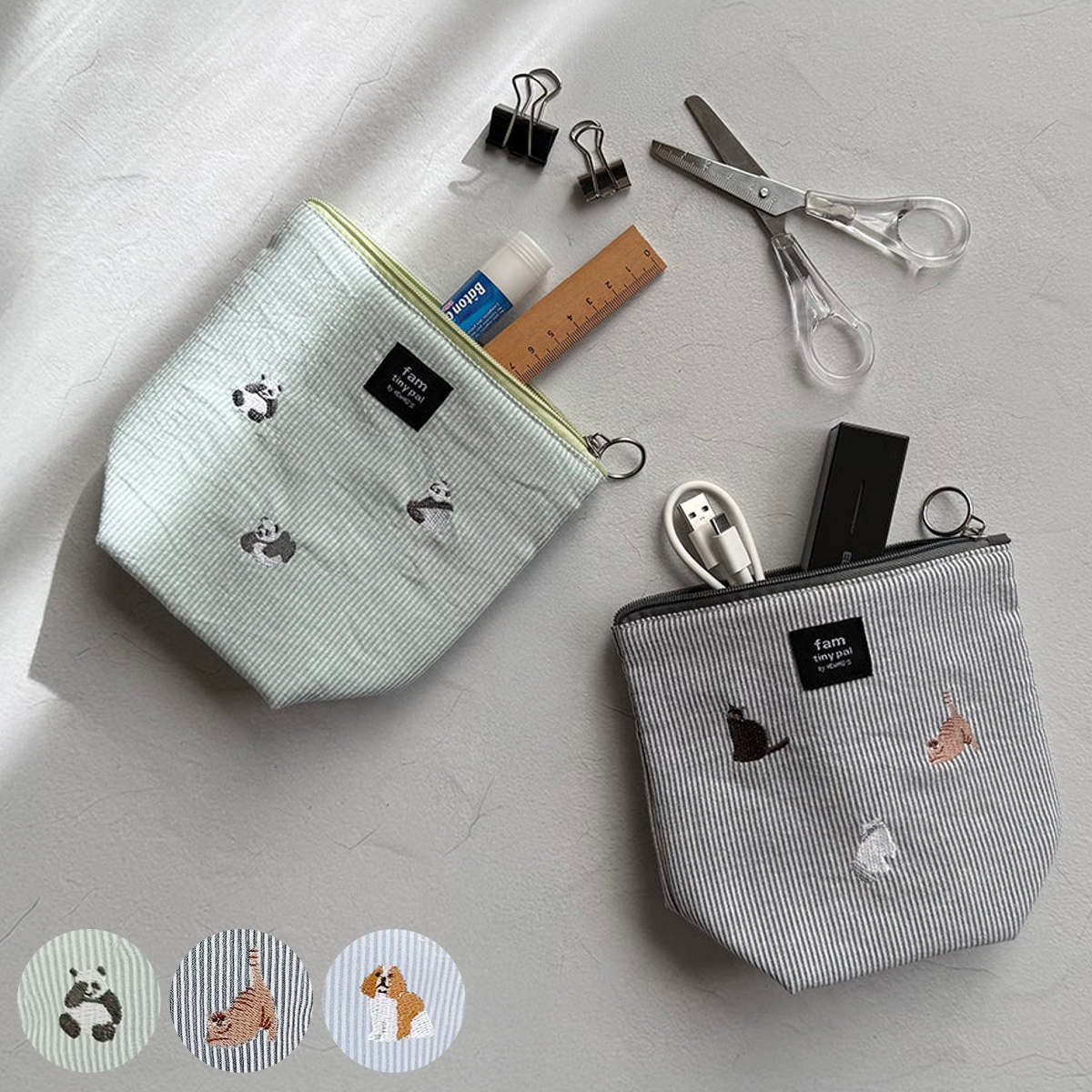 ポーチ パルポーチ 布製 動物 （ コスメポーチ ガジェットポーチ 刺繍 小物入れ かわいい 小物収納 ファスナー ）