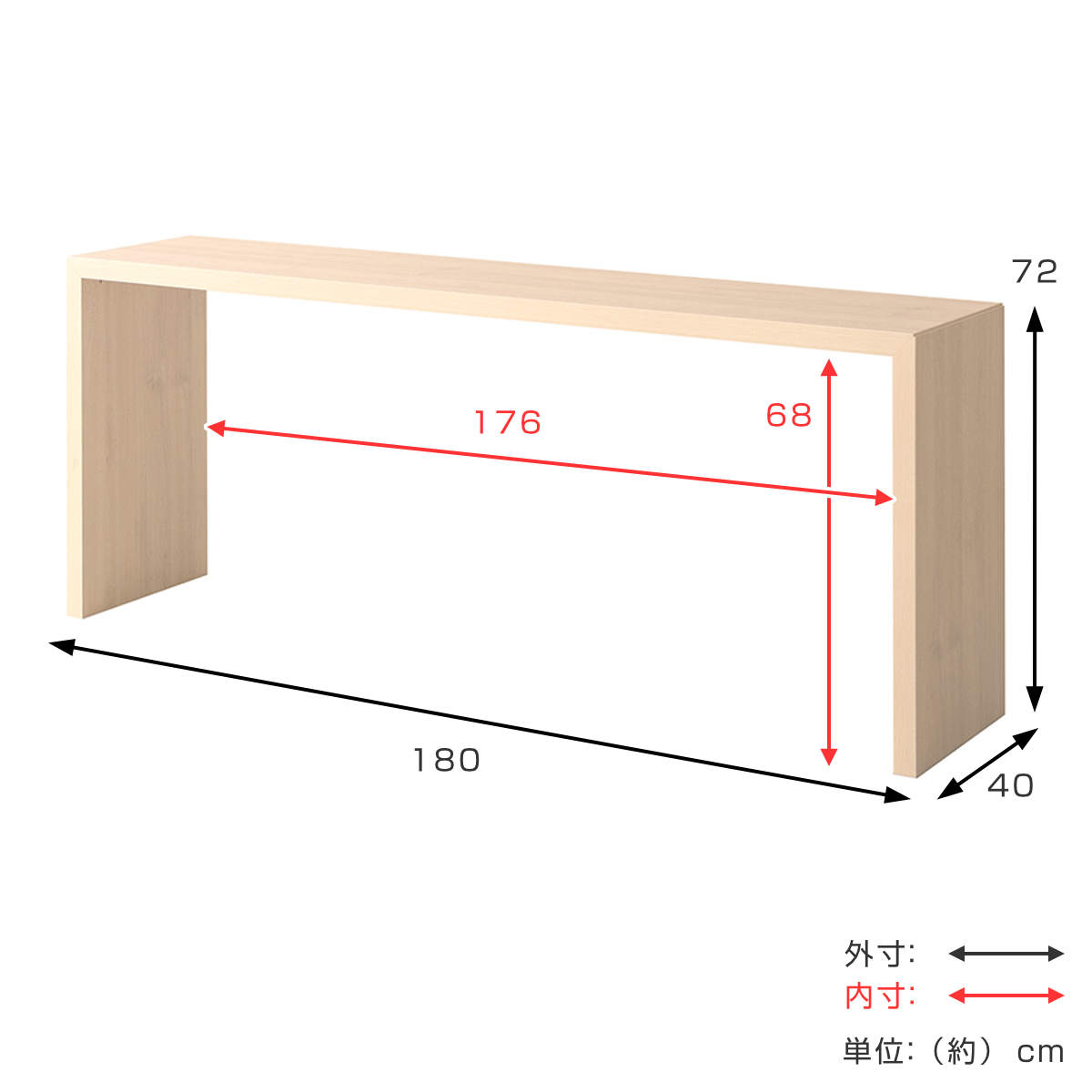 デスク 幅180cm コの字型 木製 コンソー...の詳細画像3