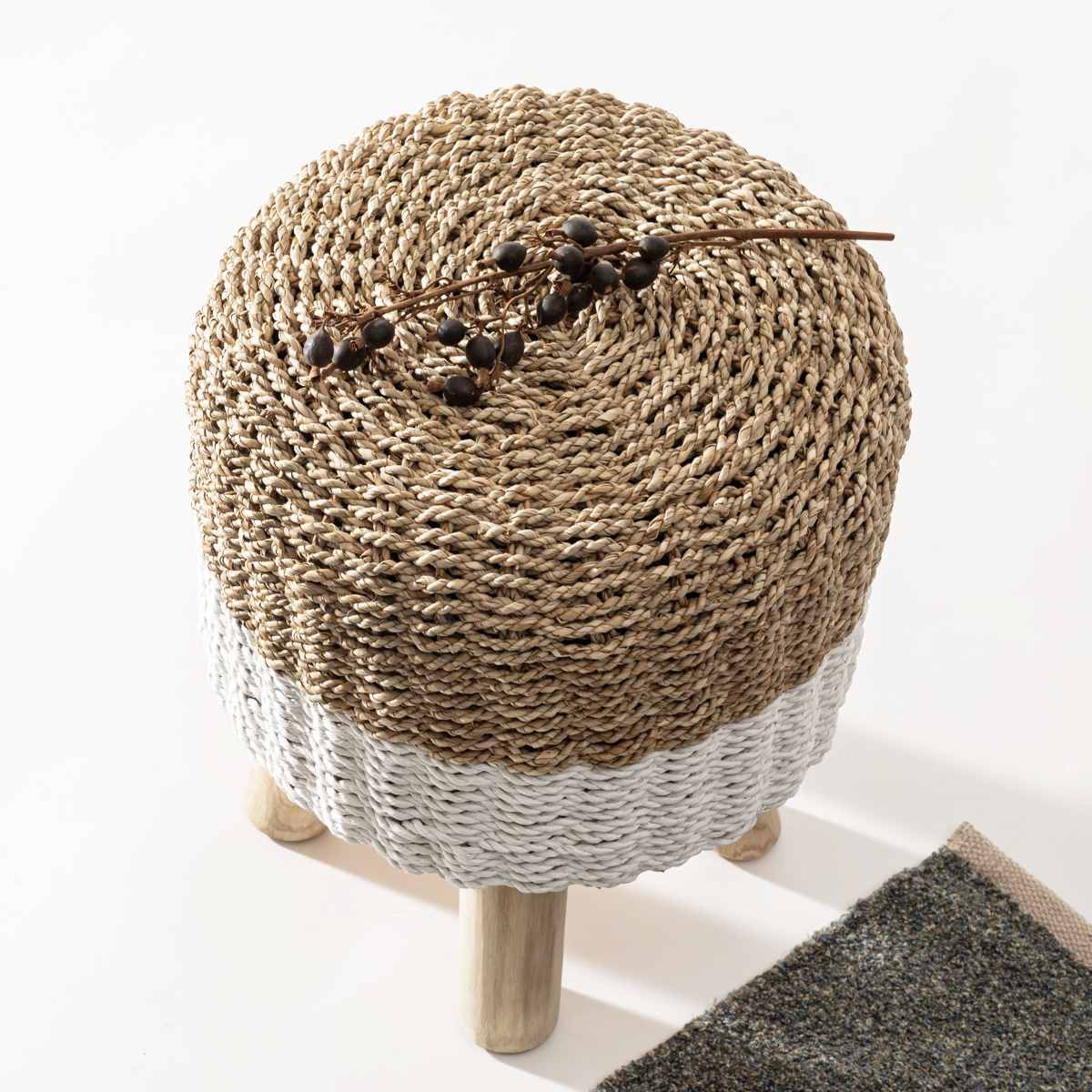スツール 高さ45cm 円形 編み込み （ チェア チェアー ハンドメイド 1人掛け イス いす 椅子 腰掛け 木製 天然木 キッチン 背もたれなし 丸椅子 完成品 ）_6