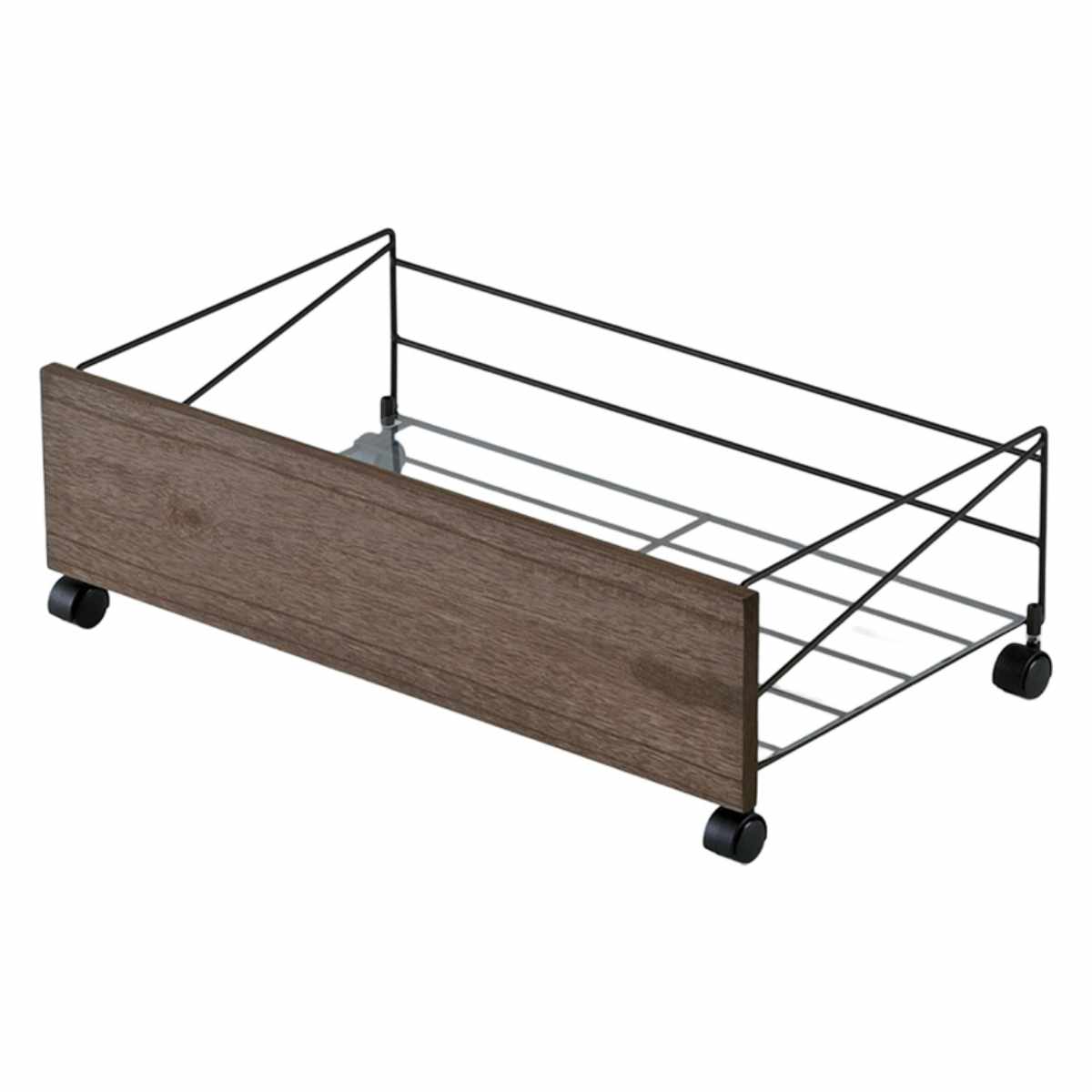 玄関収納 シューズボックス下 ワゴン 収納庫幅60cm 日本製 （ 収納ラック 靴 収納 シューズラック キャスター付き 木製 アイアン おしゃれ ）の画像