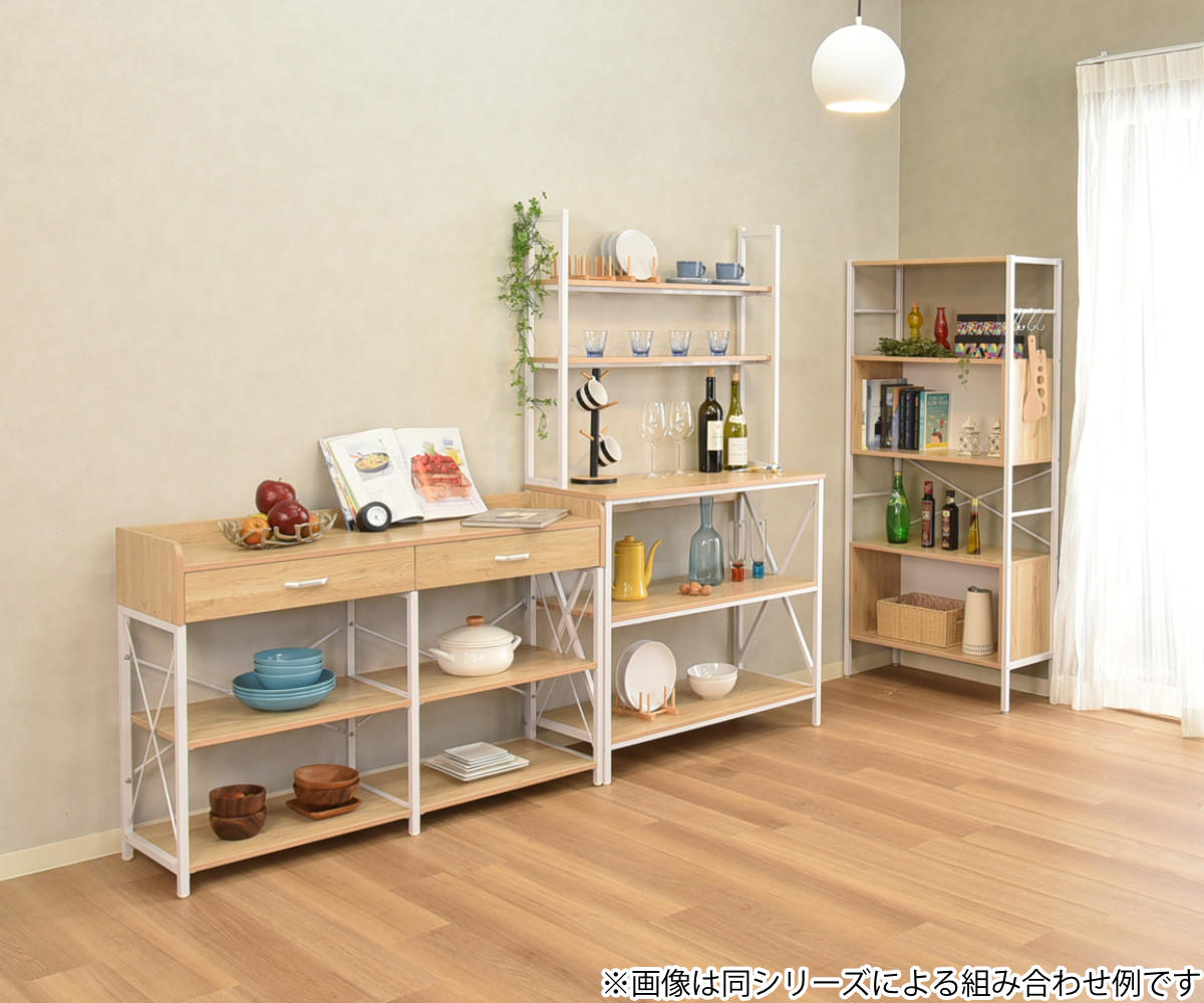 オープンラック 幅74cm フリーラック 収納棚 S字フック付き （ ラック 棚 ディスプレイラック 本棚 ）の画像