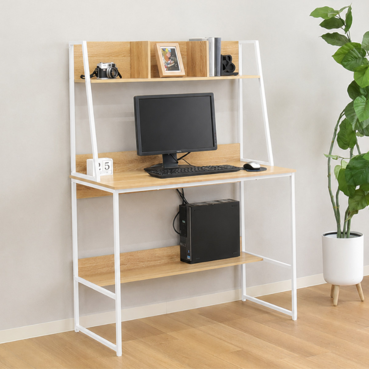 新品 パソコンデスク 上収納棚付き 高さ調節可能 幅100×奥行51cm タマリビング パソコンデスク 幅100cm 収納棚付き ターブル 学習机