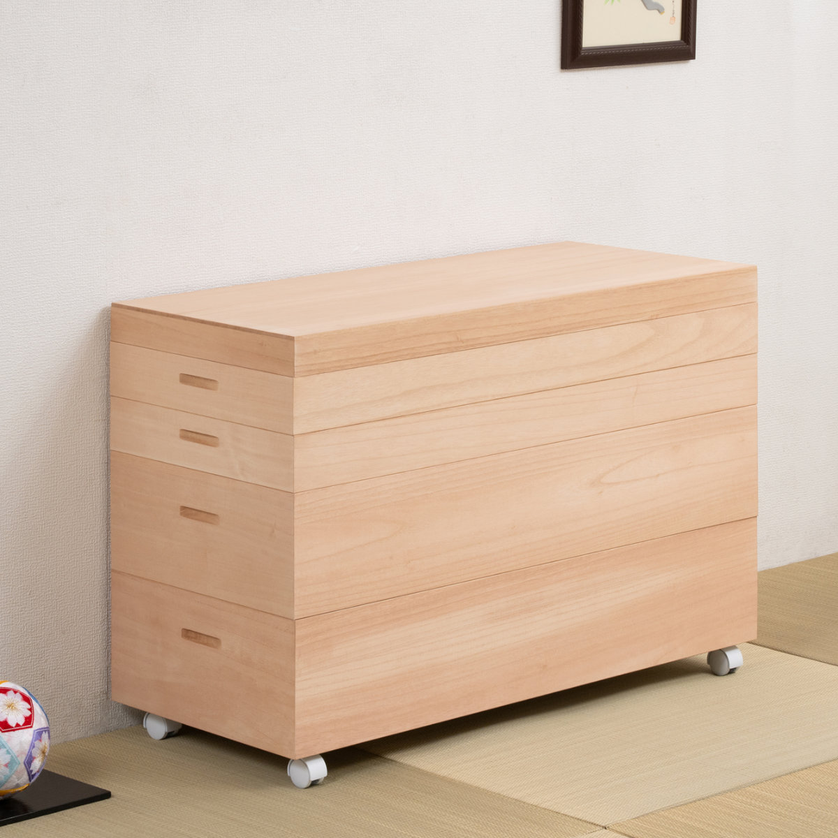 桐衣装箱４段収納ケース　着物　桐箪笥　柿渋仕上げ 桐衣装箱 4段 高さ63cm 柿渋仕上げ キャスター付き 日本製 （ 桐 衣装