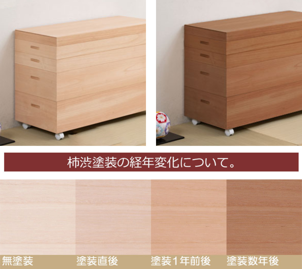 桐衣装箱4段収納ケース 着物 桐箪笥 柿渋仕上げ 桐衣装箱 4