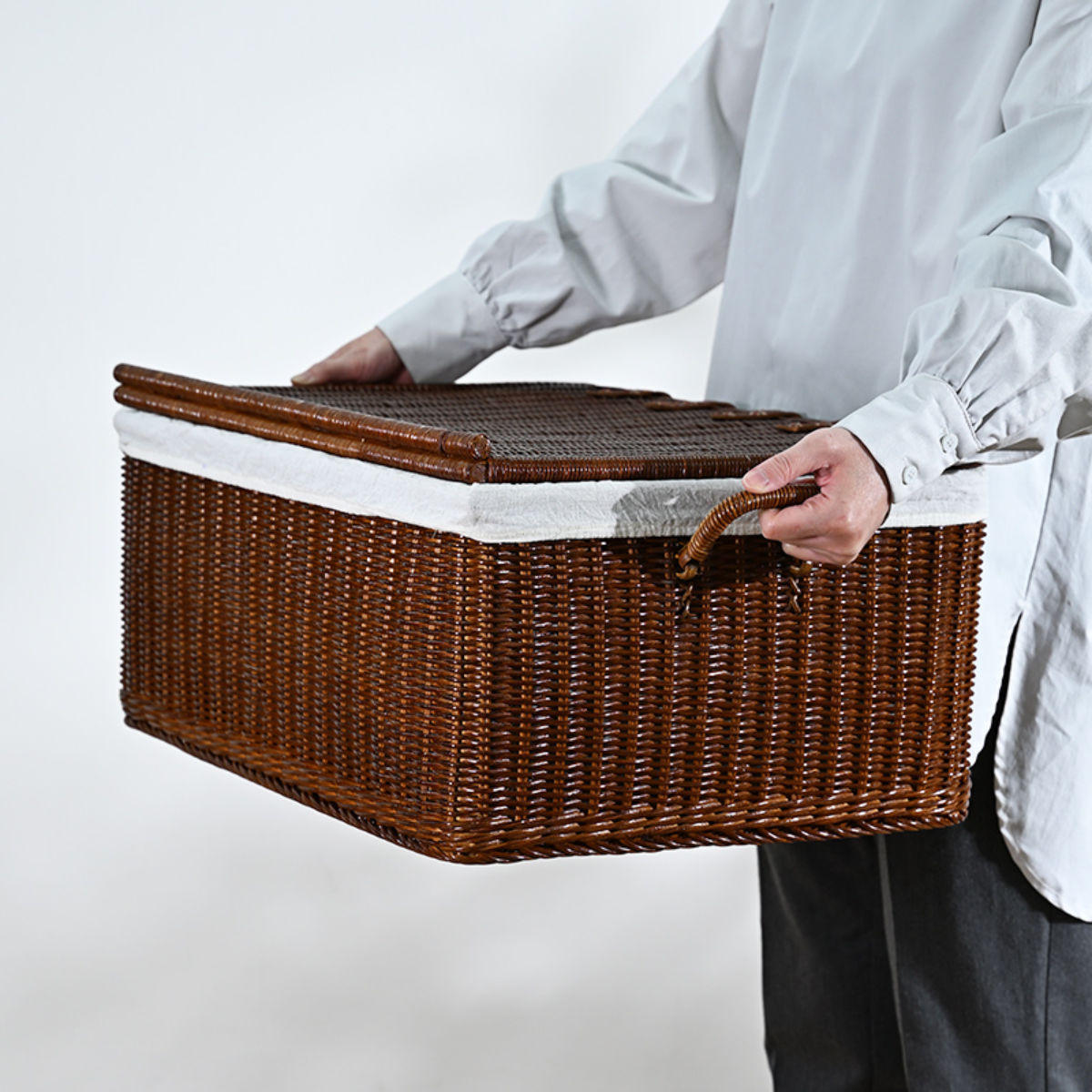 ラタン バスケット 幅56cm Lサイズ 小物収納 （ 籐 かご 収納かご 蓋