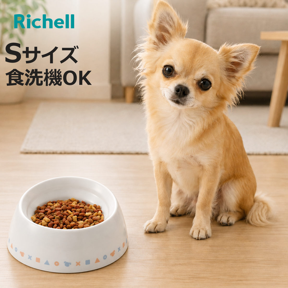 ペット食器 ワンちゃんの食べやすい食器 S 浅型 ( リッチェル ペットボウル 脚付き 高さがある 犬用 ペット用 餌皿 エサ皿 食べやすい )
