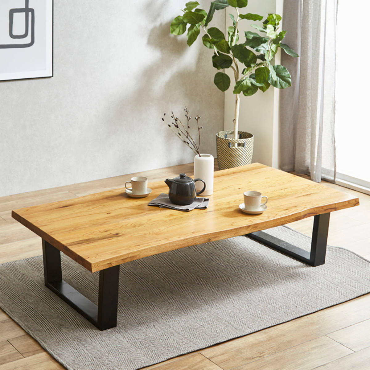 天然木一枚板　座卓　センターテーブル　ローテーブル 座卓 幅160cm 一枚板風 オーク ダイニングテーブル （ テーブル ロー
