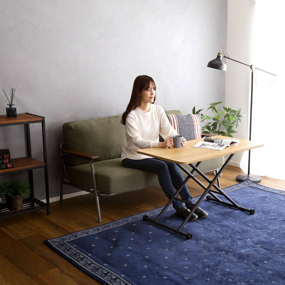 昇降テーブル 幅100cm 完成品 折りたたみ 無段階昇降 BUXUS （ 昇降式