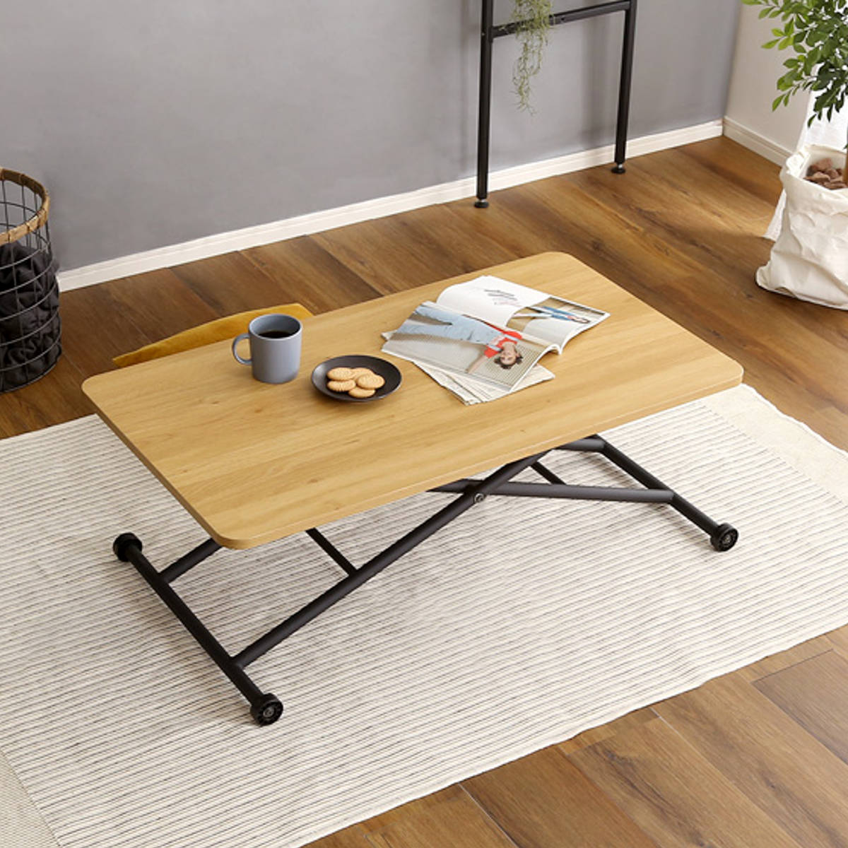 昇降テーブル 幅100cm 完成品 折りたたみ 無段階昇降 BUXUS （ 昇降式