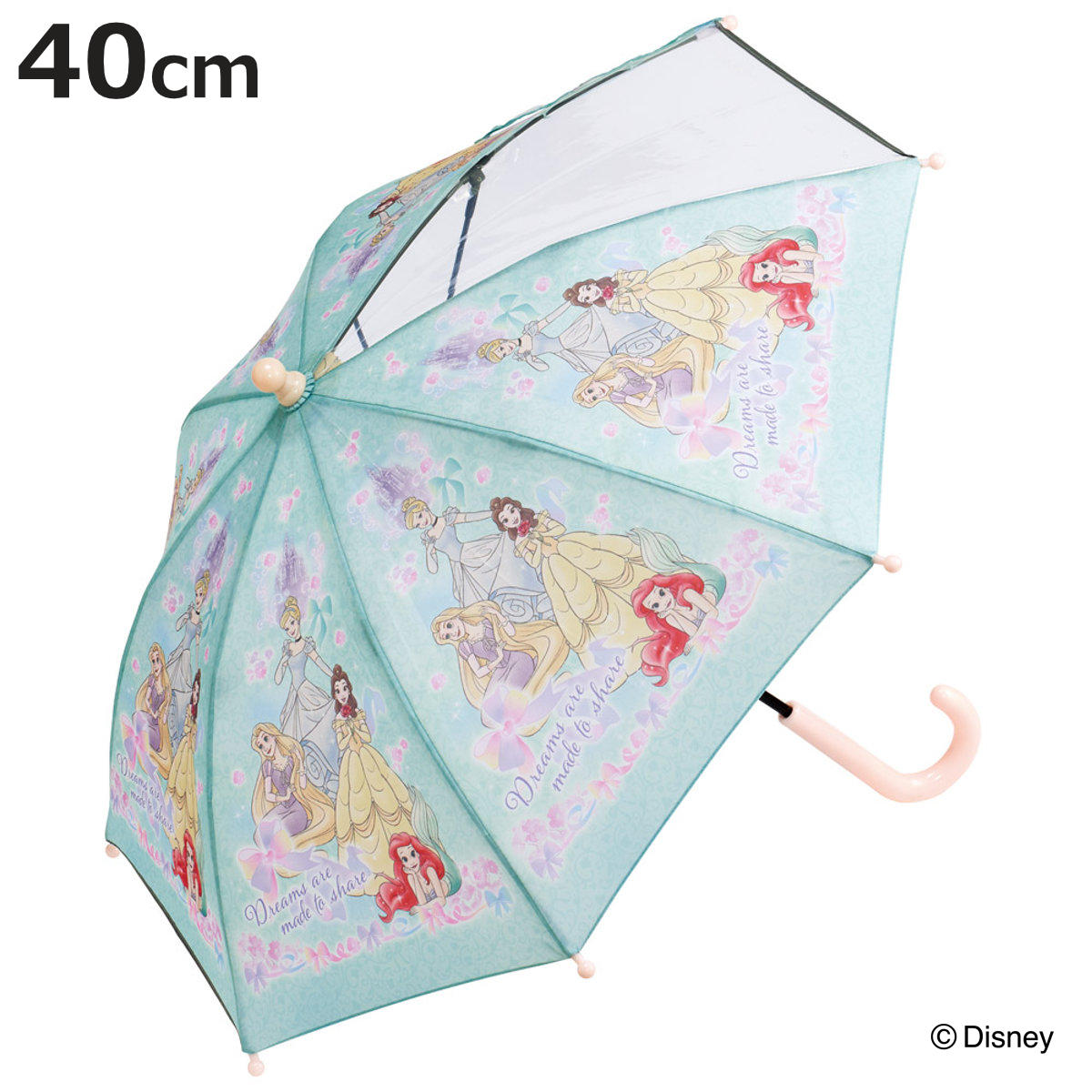 傘 子ども傘 40cm ディズニー プリンセス ( かさ 透明窓付き 軽量 丈夫 折れにくい 手開き 安全カバー 子供用 幼児 雨傘 雨具 カサ 3歳 4歳 5歳 )