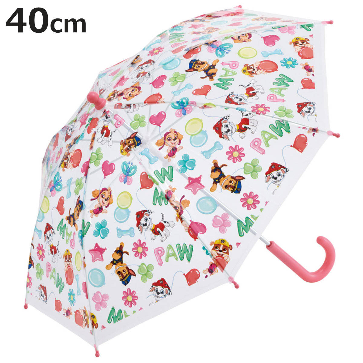 傘 40cm 子ども用ビニール傘 パウパトロール バルーン （ ビニール傘 かさ 軽量 丈夫 折れにくい 手開き 安全カバー 子供用 幼児 雨傘 雨具 カサ 3歳 4歳 5歳 ）