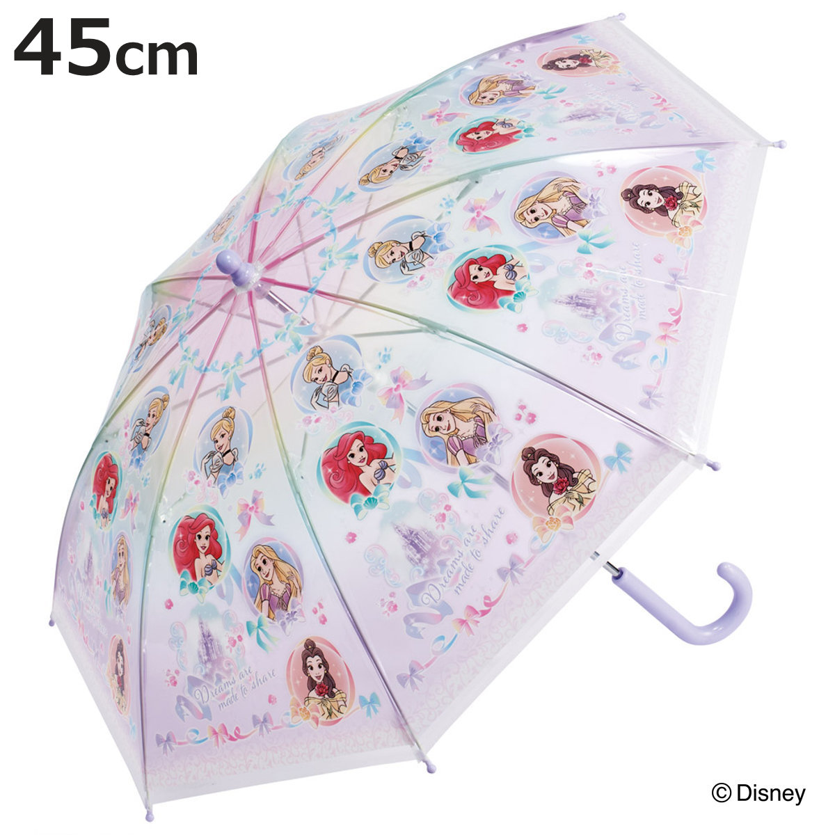 傘 子ども用傘 子ども用ビニール傘 45cm 傘45cm ディズニー プリンセス （ ビニール傘 かさ 軽量 丈夫 折れにくい 手開き 安全カバー 子供用 カサ 5〜8歳 ）