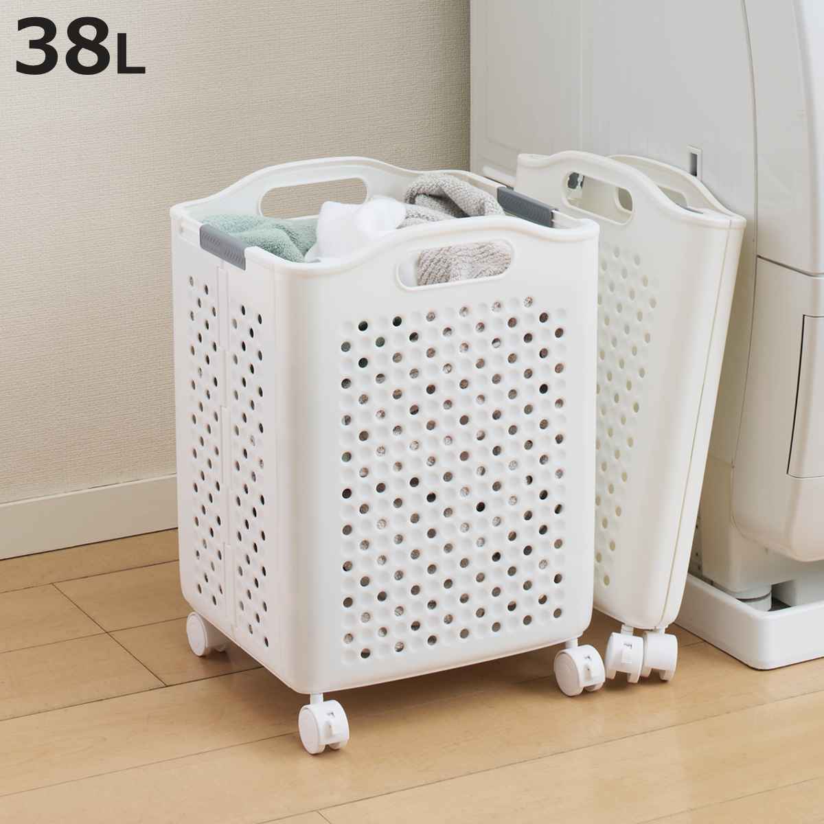 ランドリーバスケット 折りたたみ 38L レギュラー （ 洗濯かご バスケット 脱衣かご カゴ コンパクト 省スペース キャスター付 持ち手付 洗濯 ランドリー ）