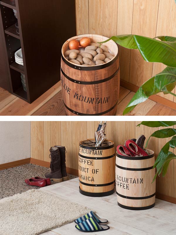 コーヒー樽 木樽 ヒノキ製 Mサイズ 高さ43cm （ インテリア 収納 木製
