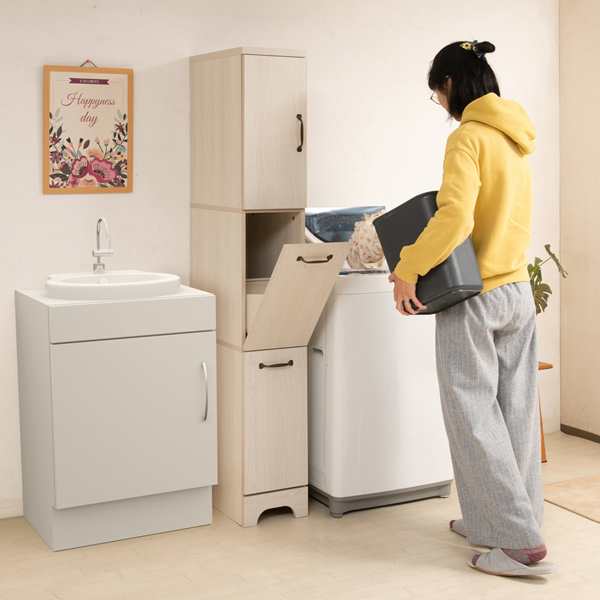 ランドリーチェスト 幅25cm スリム 分別収納 フラップ扉2段 収納