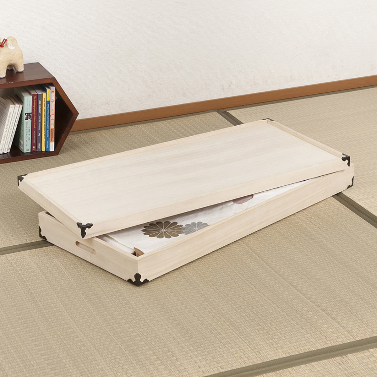 桐 衣装ケース 幅91cm 1段 高さ12cm 衣裳箱 隅金具付 天然木 完成品